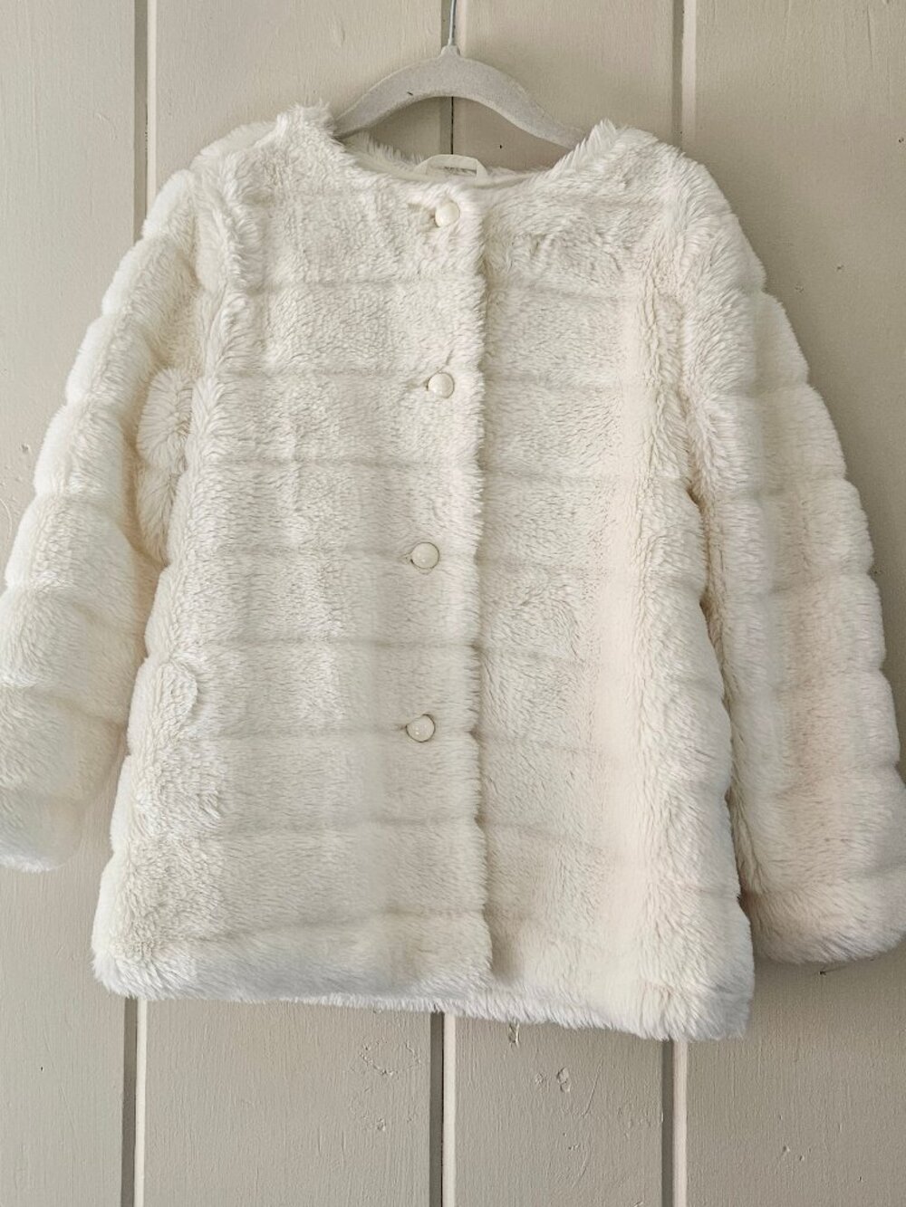 Janie and Jack Bonjour Cream Faux Fur Channel Quilted Jacket Coat Size 3 to 4